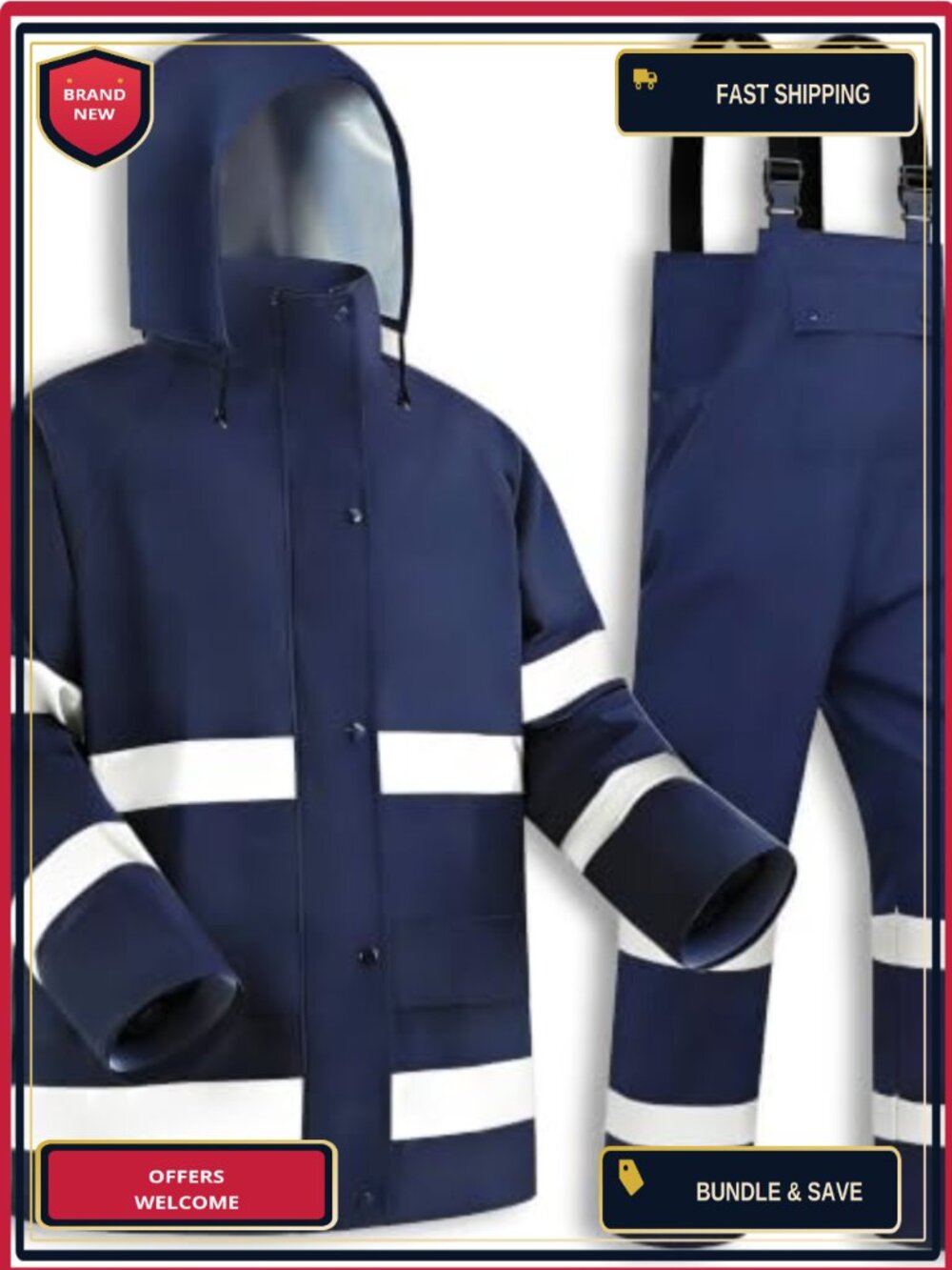 Waterproof Reflective Rain Suit Jacket Bib Pants Heavy Duty